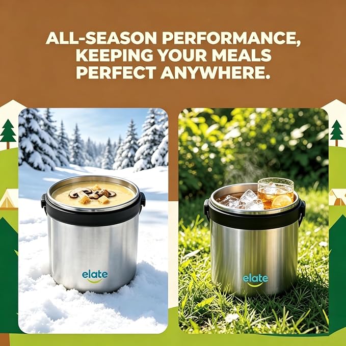 Elate 2-Quart/64oz Camp Crock Thermos for Hot/Cold Food, Wide-Mouth Thermal Container, Stainless Steel Vacuum-Insulated Jar, Portable Lunch Pot for Outdoor Adventure, Camping, Picnics, Trips, Potlucks
