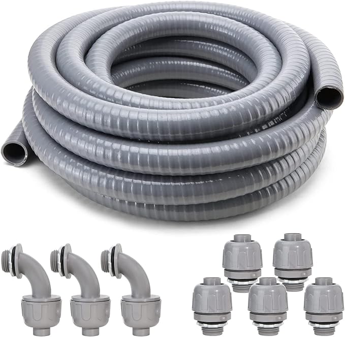 DWALE Liquid-Tight Conduit and Connector Kit,Flexible Non Metallic Liquid Tight Electrical Conduit,1inch100ft Electrical Conduit Kit,with5 Straight and3 Angle Fittings Included,1 in. Dia (100FT)