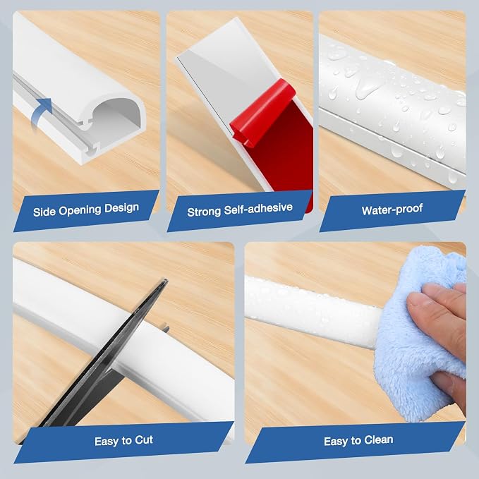 Silicone Cord Covers Wall Self-Adhesive Cord Covers for Wires on Wall Wire Hider Flexible Cable Hider with Side-Opening for Home Office TV Cable Management (0.31" W x 0.31" H x 39" L, White)