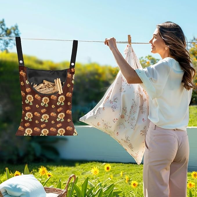 Sunflower Clothespin Bags Pumkpin Space-Saving Clothespin Storage Hanger Bag, Thanksgiving Hanging Storage Organizer with Hanging Rope for Home Outdoor Supply