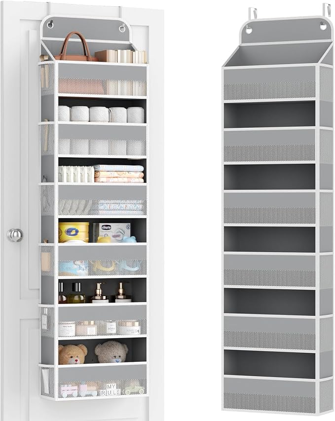 Yecaye 6 Tier Over the Door Organizer, 52.8lbs Capacity Door Organizer Hanging with 12 Mesh Pockets, Behind the Door Storage for Closet Baby Nursery Bathroom Bedroom,and Dorm,1Pc