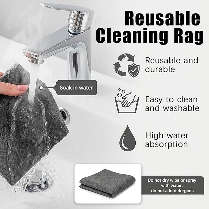 Magic Cleaning Cloth,Thickened Magic Cleaning Cloth,Reusable Microfiber Lint-Free Cloths for Kitchen, Windows, Glass, Mirror, Car, Gray (11.8×11.8 in,5)