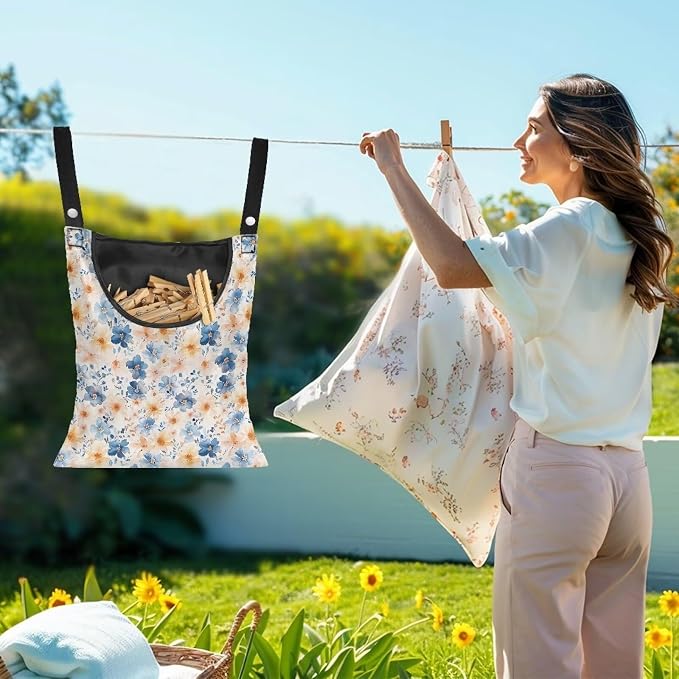 Floral Clothespin Holder Clothespin Storage with Hanger Hook Space-Saving Clothespin Holder Indoor and Outdoor Clothespin Organizer Clothespin Bag for Strategic Clothesline Access
