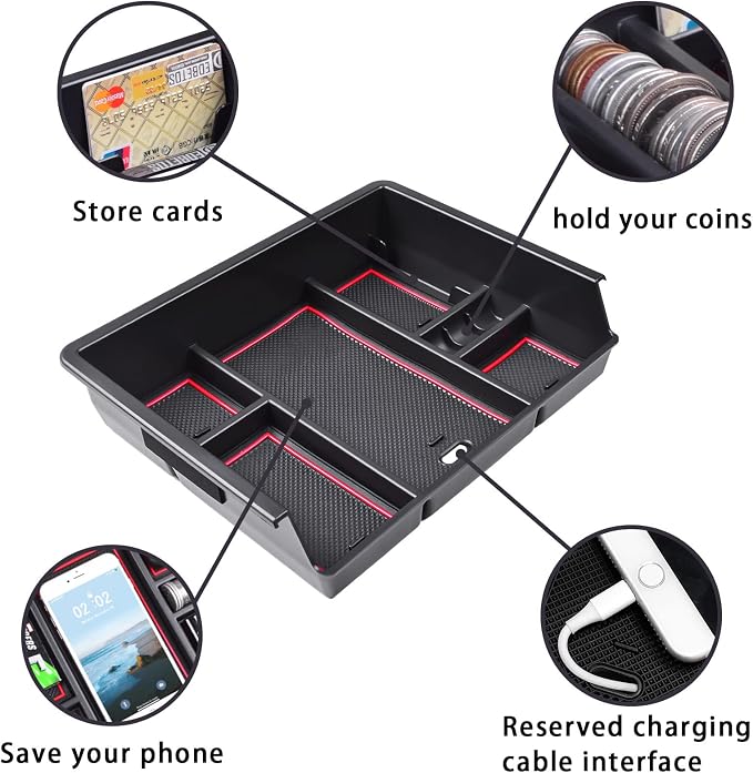 Center Console Organizer Tray for 2014-2018 Chevy Silverado/GMC Sierra 1500 | 2015-2019 Silverado/Sierra 2500HD/3500HD Accessories, Armrest Storage Box Add Extra Storage, Full Console w/Bucket Seat ONLY