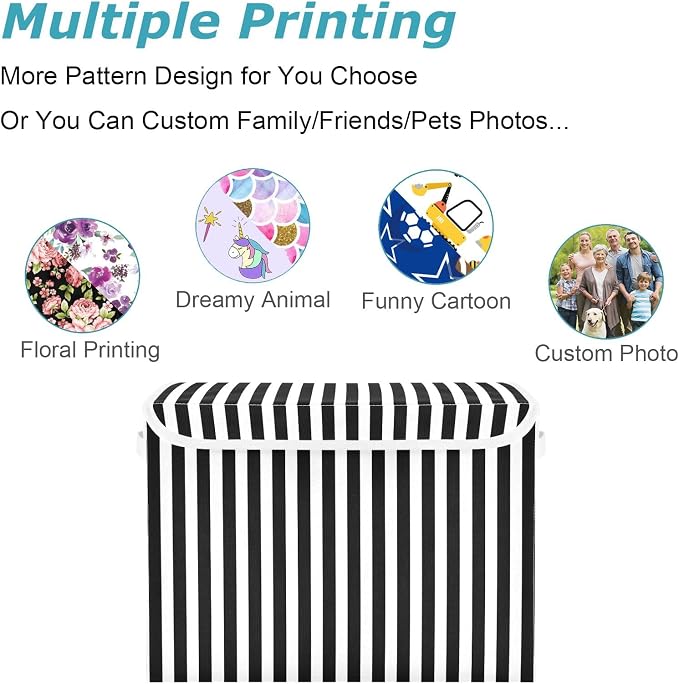 CaTaKu Black and White Striped Storage Bins with Lids Fabric Large Storage Container Cube Basket with Handle Decorative Storage Boxes for Organizing Clothes Shelves