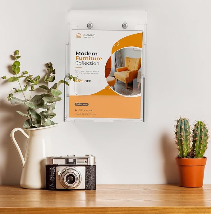 FUCDTEFC 2 Pack Acrylic Brochure Holder 8.5x11 & 4 x9 Inches Universal, Clear 3 Tier Magazine Stand Brochure Display Stand w Removable Divider, Literature Flyer Holder for Wall Mount or Countertop