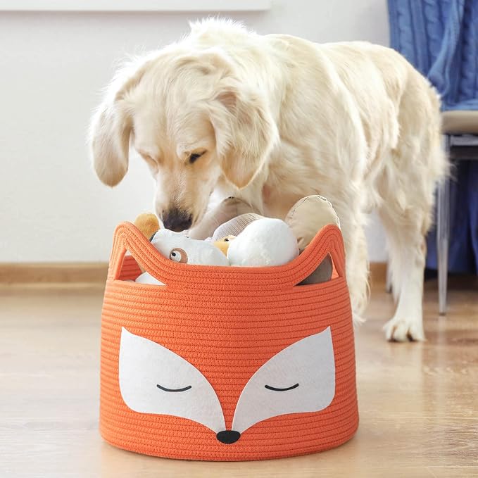 Fox Decor Basket, Large Toy Basket for Living Room, 15.7" x 11.8" | Nursery Basket for Baby Clothes, Toys, Laundry, Blanket, Cute Animal Storage Box