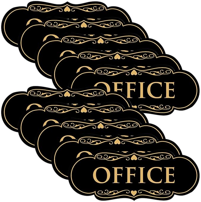 All Quality Designer Office Sign | Easy Installation - Brushed Gold - Large (10 Pack)