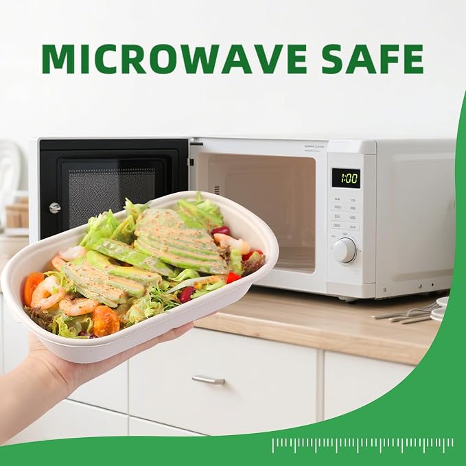 50Pcs(24oz) Disposable Meal Prep Food Containers with Lids | Lunch Salads Microwaveable and Freezable Compostable Safe Non Plastic Food Storage，Biodegradable Take Out Food Bento Boxes.