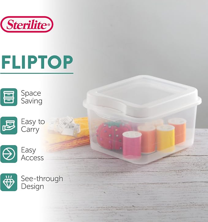 Sterilite 18038612 Small Flip Top Storage Box (24) | Bin with Hinged Lid, Stackable Multipurpose Organizer for Art & Craft Supplies, Accessories, Photos & CDs, Home or Office Use