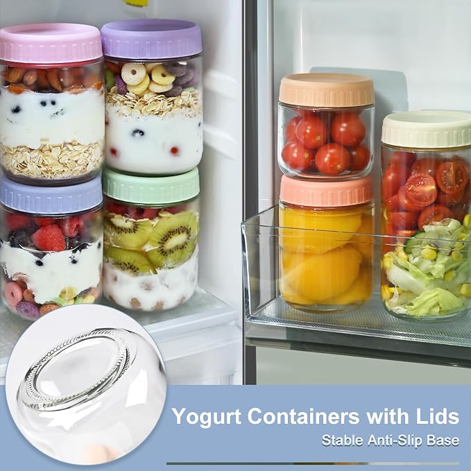Overnight Oats Containers with Lids, 10oz Wide Mouth Mason Jars with Lids, 9 Pack Glass Jars with Airtight lid for Chia Pudding Yogurt Salad, Meal Prer Oatmeal Jars