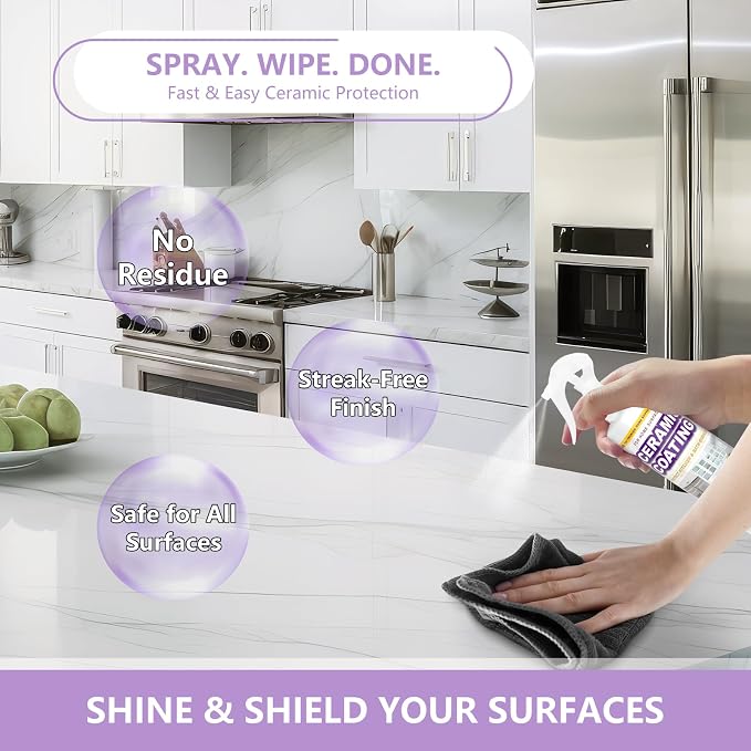 Ceramic Coating Spray for Kitchen Appliances and Stainless Steel | 17.3oz Anti Fingerprint Spray, Cerami Coat for Appliances, Long-Lasting Multi-Surface Shine, Fingerprint Resistant for Stoves