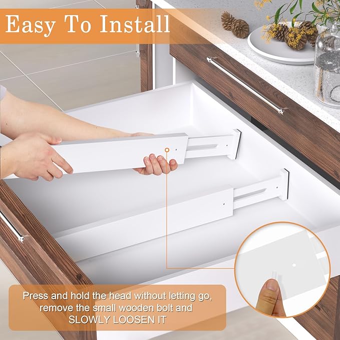 Bamboo Drawer Dividers,17-22" Adjustable Kitchen Drawer Organizer for Clothes,8 Pack Expandable Drawer Organization Separators for Bedroom,Bathroom,Dresser and Office,White