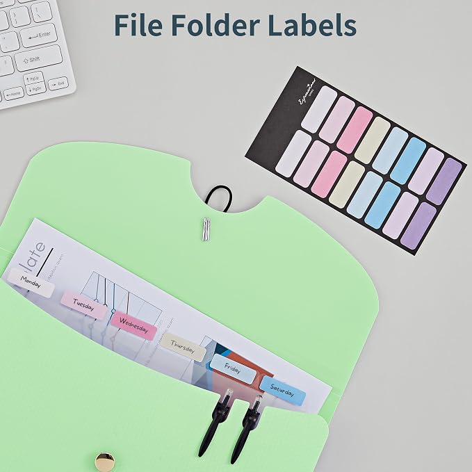 JARLINK 7 Pockets Expanding File Folder, A4 Accordion folders, Purple&Green | Accordion File Folders with 12 Labels, Portable Document Organizer for Home, College, School, and Office Supplies