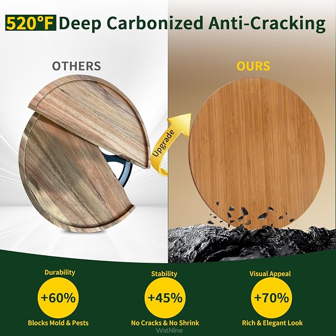 14'' Bamboo Wood Lazy Susan Organizer, Lazy Susans for Table Top, Deep Carbonized Rotating Tray, Sturdy Spinning Base, Non Slip, Spice Rack Organzier, Turntable for Kitchen Cabinet, Countertop, Pantry