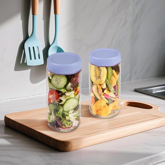 Overnight Oats Containers with Lids, 24oz Wide Mouth Mason Jars with Lids, 9 Pack Glass Jars with Airtight lid for Chia Pudding Yogurt Salad, Meal Prer Oatmeal Jars, Blue