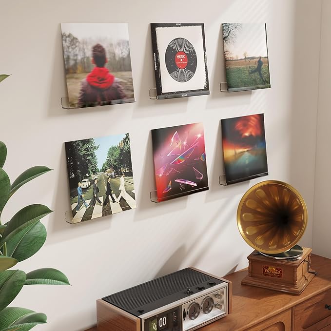 Lifewit Narrow Floating Shelves for Vinyl Record 8 Pack, 12" Clear Wall Shelves for Nail Polish/Book/Picture/Makeup, Acrylic Wall Display Shelf Organizer for Bedroom, Living Room, Bathroom Decor