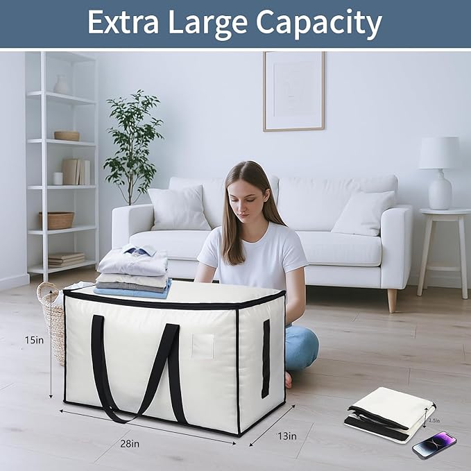 16 Pack-Extra Large Heavy Duty Moving Bags - Waterproof Storage Totes with Handles & Zippers, Foldable for College Dorm, Storage (Clear)