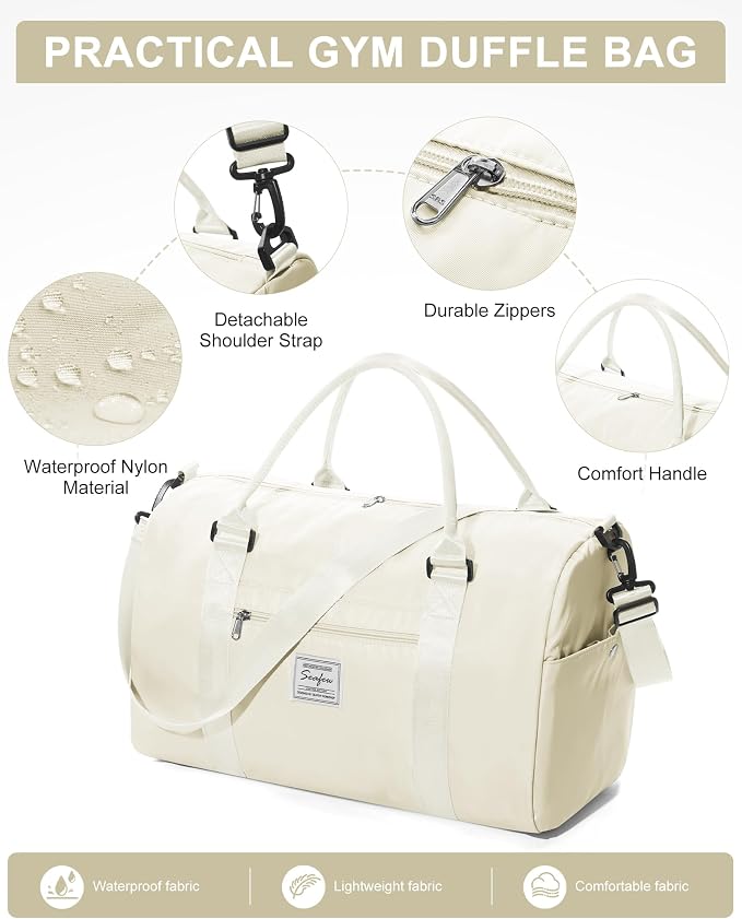 Gym Bag Womens Mens with Shoes Compartment and Wet Pocket Travel Duffel Bag for Women for Plane Sport Gym Tote Bags Swimming Yoga Small Waterproof Weekend Overnight Carry on Bag Hospital Holdalls