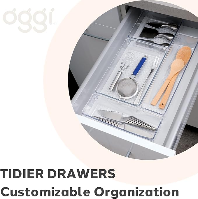 Oggi Clear Drawer Organizer - 3" X 12.5" - Ideal for Organizing Kitchen Drawers, Office, Desk, Silverware, Kitchen Utensils, Cosmetics and Bathrooms