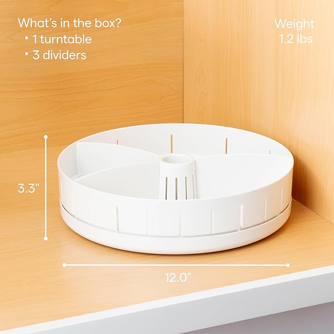 YouCopia SinkSuite Under Sink Turntable with Adjustable Dividers, Lazy Susan Organizer for Kitchen or Bathroom Storage, White