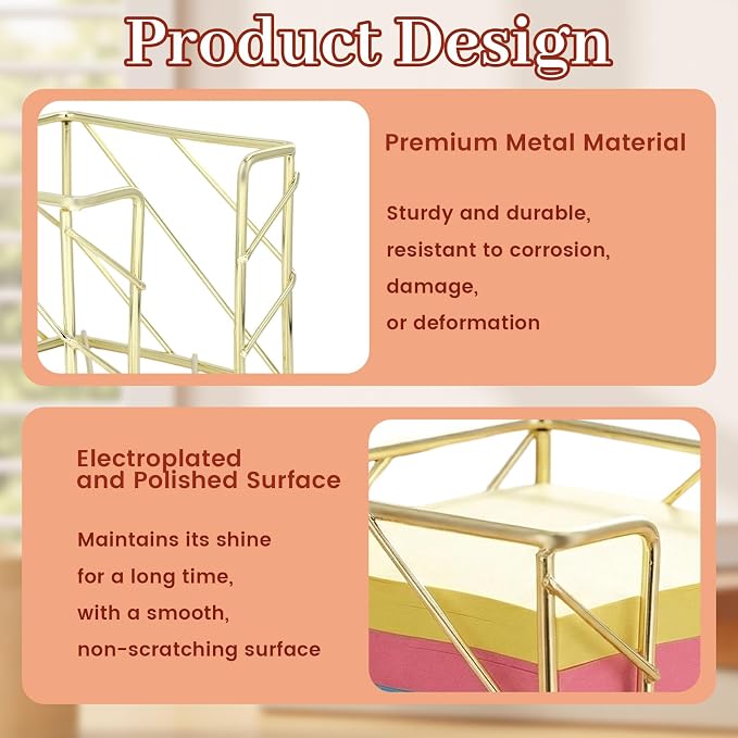 Sticky Note Holder 3.8x3.8 Inches, Gold Desk Accessories | Functional Stylish Metal Notepads Memo Sticky Note Dispenser, Mesh Cube Gold Desk Organizer for Home School Office Supplies
