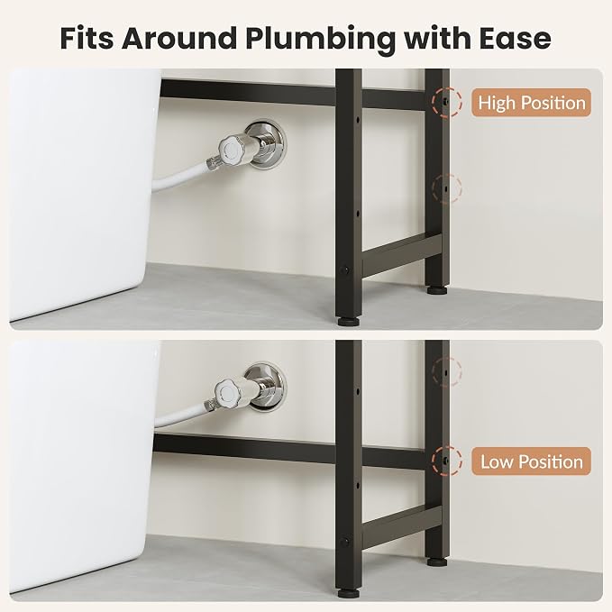 Over The Toilet Storage Shelf, 4-Tier Bathroom Organizer with Basket & Hooks, Sturdy Space Saver for Small Bathrooms, Black