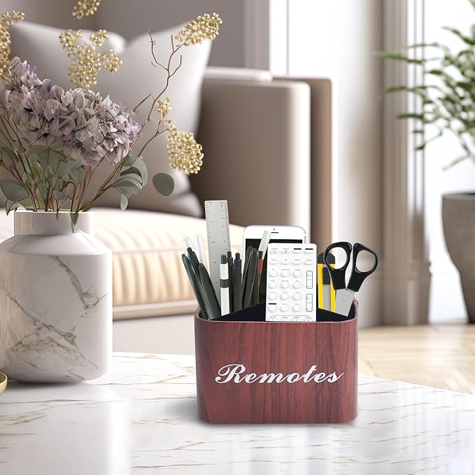 Square Leather Art Supply Organizer,Remote Control Holder with Removable Dividers,360°Rotatable Pencil Holders,4 Compartments Organizer for Office Supplies Storage Box(1-Light Brown)