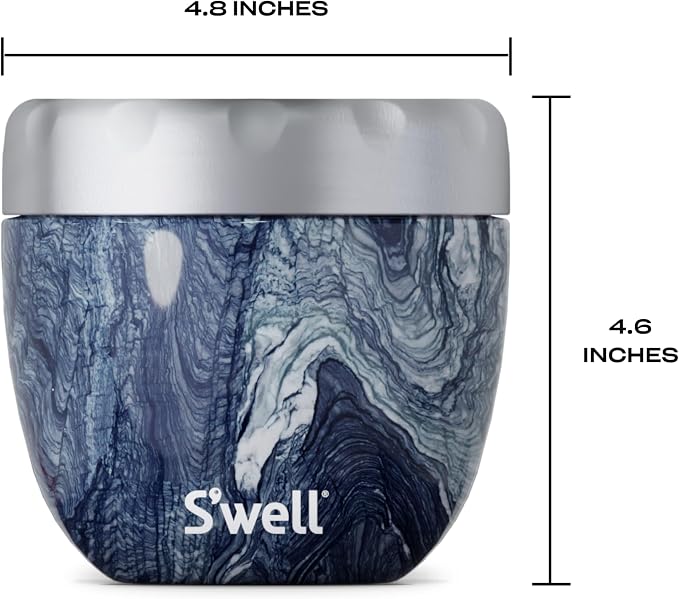 S'well 12821-H20-H64065 Stainless Steel Bowls - 21.5oz - Azurite Marble Eats - Triple-Layered Vacuum-Insulated Containers Keeps Food Cold for 11 Hours and Hot for 7 - Condensation/ Leak-Free