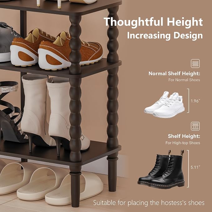 Veegle Shoe Rack,3 Tier Shoe Organizer Shelves,End Side Table,Black | Solid Wood Legs for Closet, Entryway, Garage & Corridor, Easy Assembly