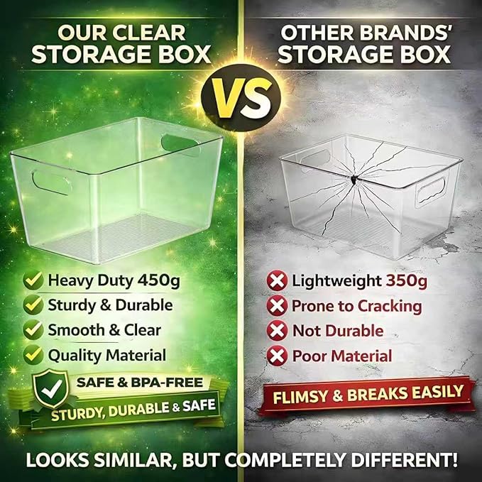 12 Pack Large Clear Plastic Storage Bins, Refrigerator Cabinet Organizers with Handles for Pantry Organization and storage, Perfect for Home Organization, Kitchen, Laundry, Office& Garage