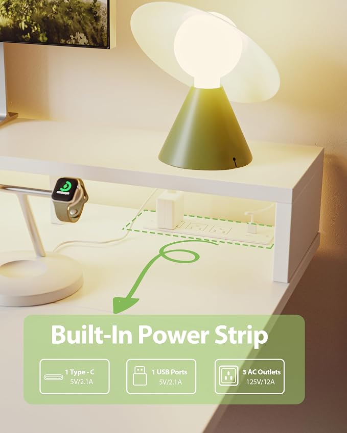 Agilestic 63x24 Inch Electric Standing Desk with Shelf, Height Adjustable with Power Outlets & LED, Sit Stand up Table with Monitor Stand, Computer Workstation, White