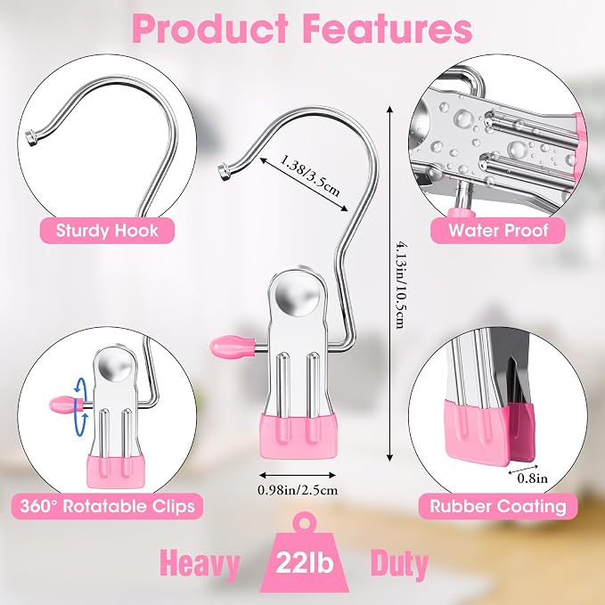 36 Pack Boot Hangers Clips for Closet, Laundry Hooks Hanging Clips Pants Hangers with Clips Legging Organizer Clothes Pins Hanger Clips for Closet Organizer Towel Socks Hats Jeans Home Travel Pink