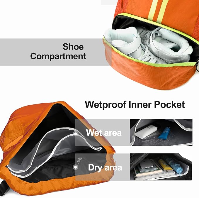 Hoedia Sports Drawstring Backpack - String Swim Gym Bag with Shoes Compartment and Wet Proof Pocket for Women&Men