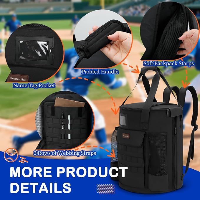Baseball Bucket Backpack for 6 Gallon Bucket, Durable Softball Coaches Bag | Baseball Coaching Accessories Organizer with Pockets for 2 Bats, Gloves & Scoreboards, Tactical Gear for Practice & Games