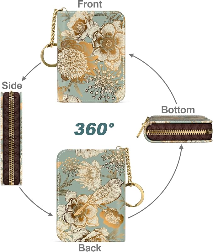 Nipichsha Women's Small RFID Blocking Credit Card Wallet, Blooming Flowers, Leather, Slim and Compact, 4.33 x 3.15 in