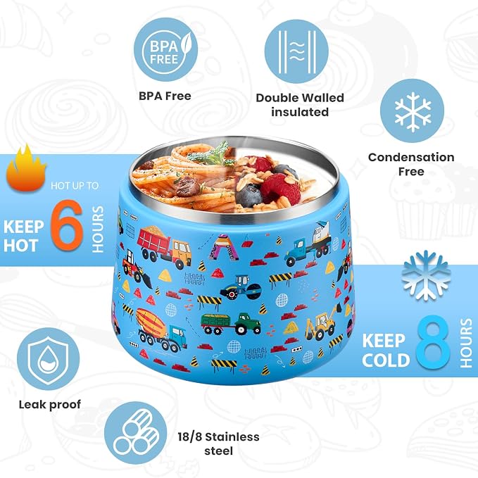 Itslife 14oz Vacuum Insulated Soup Thermo for Hot Food, Kids Lunch Container with Leakproof Buckle Lid, Wide Mouth Stainless Steel Food Jar with Spoon
