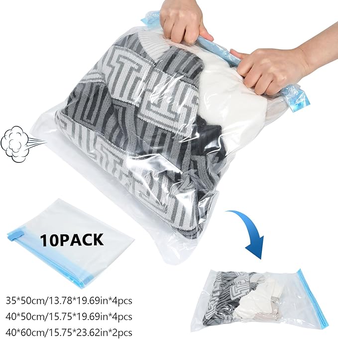 Extra Large Storage Bags Set Heavy Duty Moving Totes with Handles, Waterproof Dual-Way Carrying Design & Vacuum Space Bag,College Dorm,Christmas Decorations(4 Moving bag & 10 Vacuum Seal Bags)