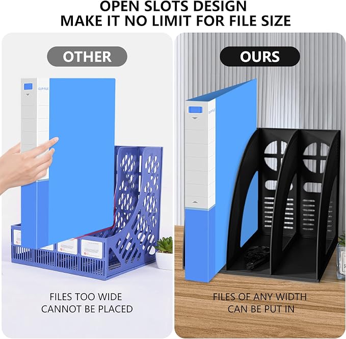 Marte Vanci 2 Pcs Magazine File Holder Book Desktop Organizer Plastic Storage Sturdy Vertical 3 Section Folder (Black)