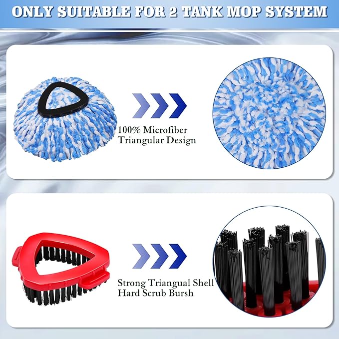 4 Pack Spin Mop Replacements Head Compatible for Ocedar RinseClean 2-Tank System,Microfiber Spin Mop Refills Head,1 Mop Scrub Brush + 1 Mop Base + 4 Pack Cleaning Floor Mop Head