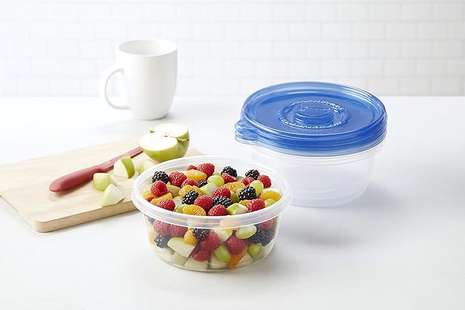 Glad GladWare Big Bowl Food Storage Containers with Lids, Large Round No BPA Plastic Containers for Soups, Salads, and Meal Prep, Lock Tight Seal, Microwave Dishwasher Safe, 48 Oz, 3 Count