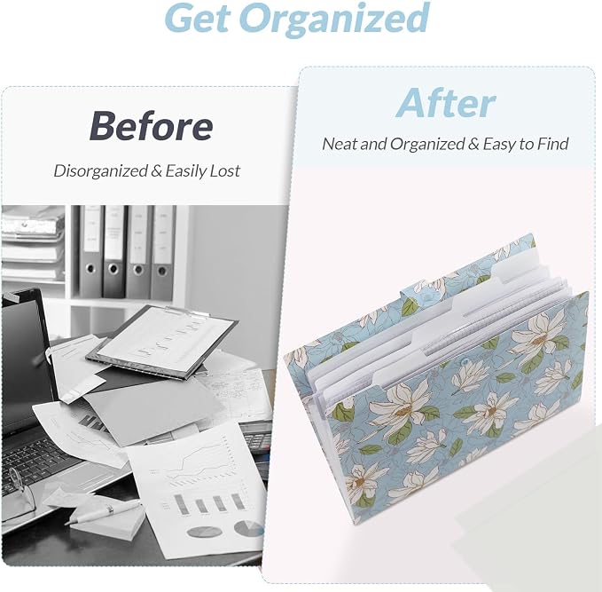 SKYDUE Accordion File Organizer, Floral Expanding File Folders with 5 Pockets, Cute Document Organizer for Paper Bills Receipt Storage, School Office & Hospital Supplies Letter/A4 Size Sky Blue