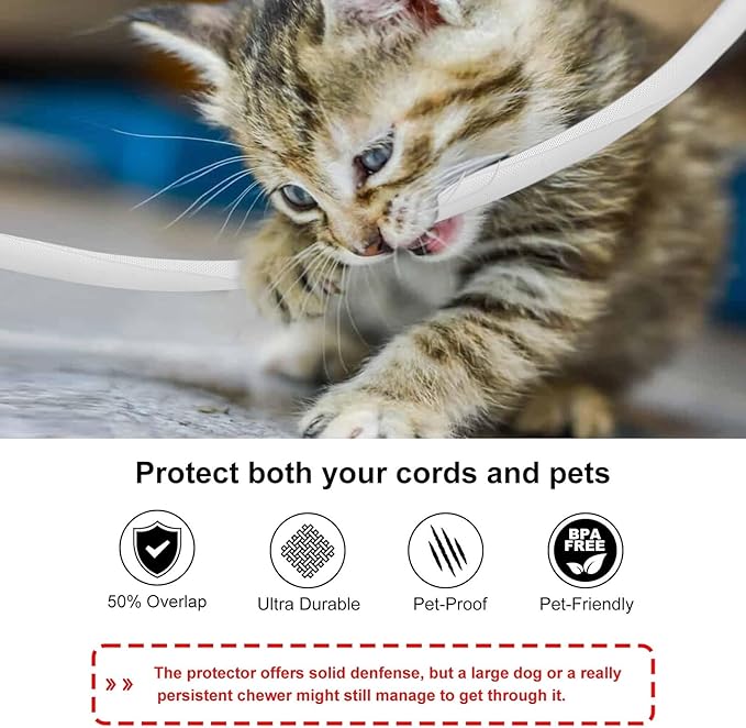 Secbolt Cord Protectors from Pets No Chew, 25ft - 1 inch Ultra Durable Cord Covers for Pets, Bite-Resistant Cable and Wire Protector for Cats, Dogs, Rabbits - White