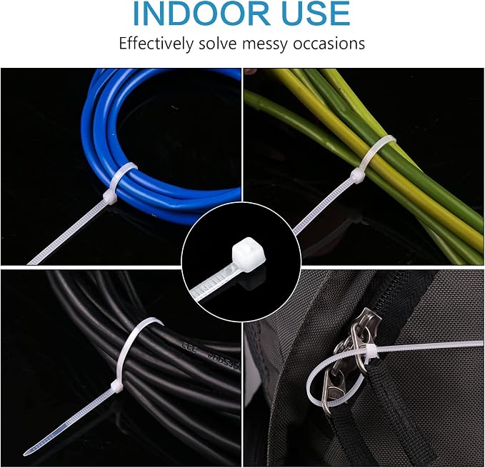 1000 Pcs White Zip Ties, 4 Inch Small Clear Self-Locking Nylon Cable Ties, Plastic Premium Thin Wraps Wire Ties for Indoor and Outdoor