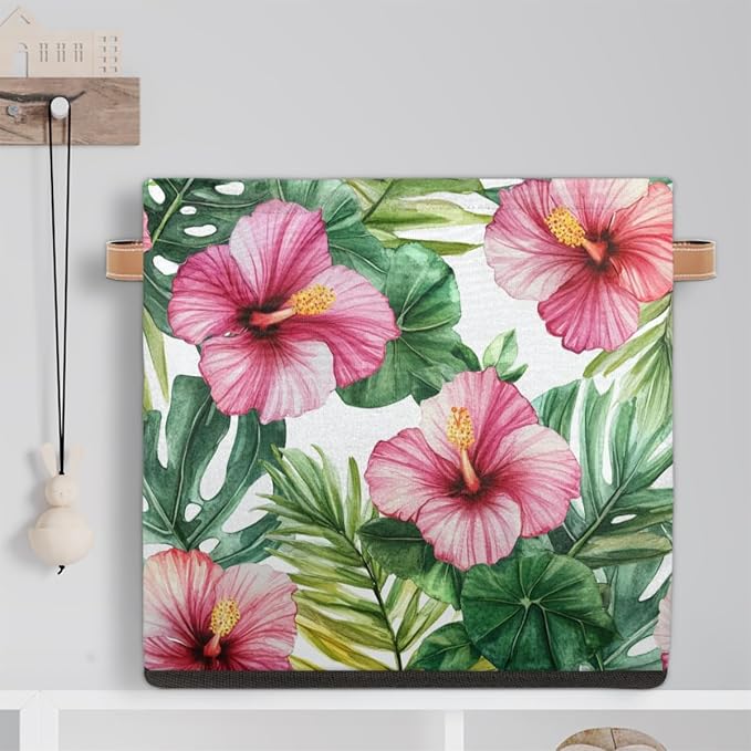 TropicalLife Floral Tropical Storage Cube, 13 Inch Fabric Cube Storage Organizer Bin for Shelves Clothes, Decorative Foldable Storage Boxes