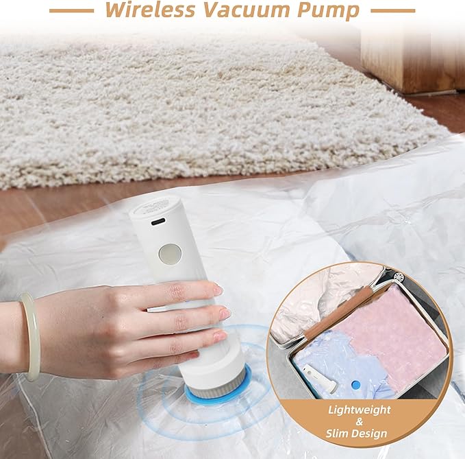 Travel Vacuum Bags with Rechargeable Pump,12 Pack Vacuum Storage Seal Bags for Clothing Suitcase Backpack, Space Saver Compression Clothes Storage Bag (12 Combo+ Electric Pump)