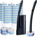 Disposable Toilet Brush with 50 Cleaner Refills Pads，Wall Mounted Toilet Bowl Holder Set，Toilet Cleaning System Starter Kit，Bathroom Cleaning System for Sink Bathtub Wash Basin