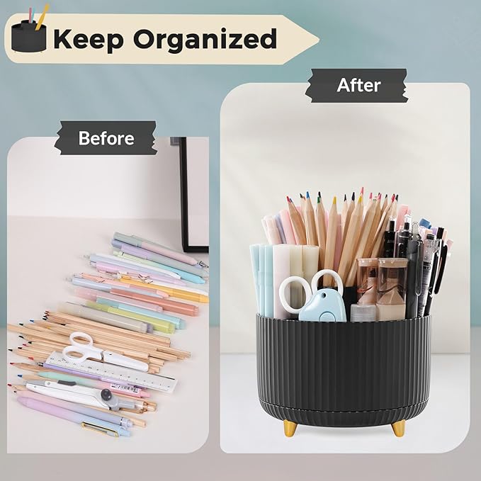 SKYDUE 2 Pack Pen Holder, 360 Degree Rotating Pencil Holder for Desk Organizer, Rotating Desktop Pen Organizer with 5 Slots, Office Supplies, Pencil Cup for Office, School, Home