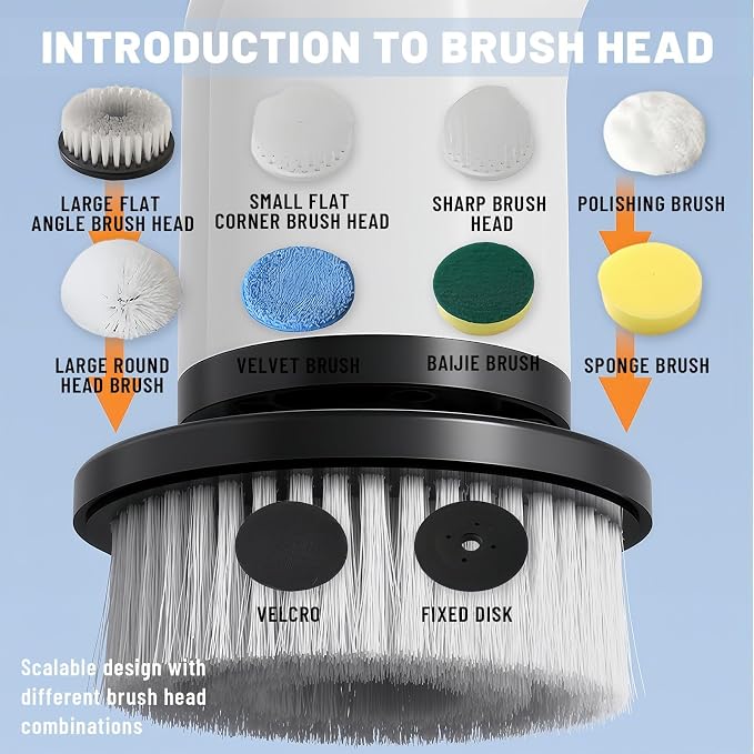 Electric Spin Scrubber- Ditch the Scrubbing! Long Handle Shower Scrubber with 9 Replaceable Heads - 2 Speed Cordless Brush Ensures Long Battery Life, Modern Design! (Black)