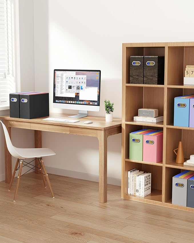 Oterri Cardboard File Organizer Box for Hanging File Folders Letter Size,File Box for Computer Desk,File Cabinet,Working Home,Office,Classroom (Brown Wood Grain Print, Letter Size - 8 Packs)